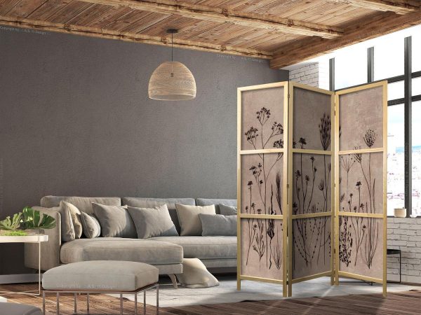 Paravent japonais - Plant Vintage - Delicate Field Flowers on a Background in Lime Wash Technique