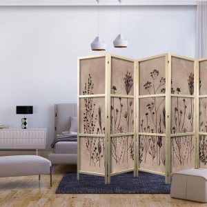 Paravent japonais - Plant Vintage - Delicate Field Flowers on a Background in Lime Wash Technique