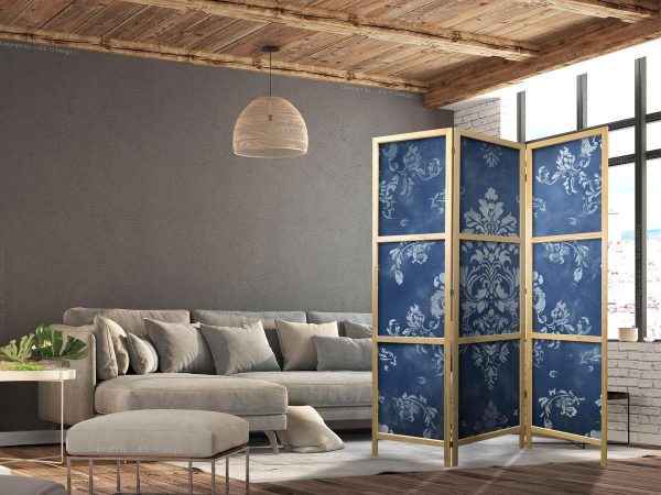 Paravent japonais - Retro Ornament - Decorative Motif in Worn Blues
