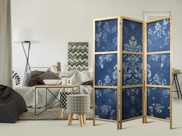 Paravent japonais - Retro Ornament - Decorative Motif in Worn Blues Paravent japonais - Retro Ornament - Decorative Motif in Worn Blues