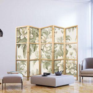 Paravent japonais - Retro Vintage Flowers in Delicate Cream and Green Colors