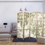 Paravent japonais - Retro Vintage Flowers in Delicate Cream and Green Colors