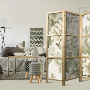Paravent japonais - Retro Vintage Flowers in Delicate Cream and Green Colors