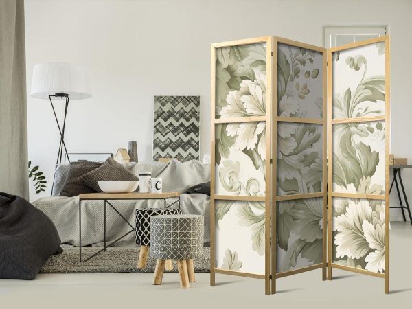 Paravent japonais - Retro Vintage Flowers in Delicate Cream and Green Colors