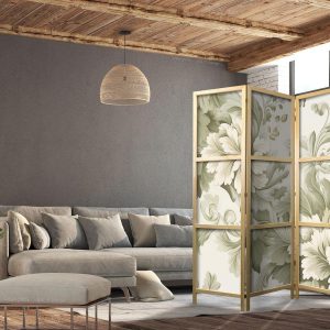 Paravent japonais - Retro Vintage Flowers in Delicate Cream and Green Colors