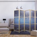 Paravent japonais - School of Small Fish - Illuminated Oceanic Depth in Shades of Navy Purple and Gray with a School of Tiny Fish