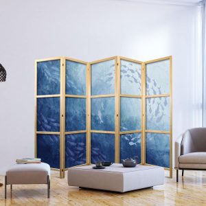 Paravent japonais - Schools of Fish - Luminous Clusters of Fish in Blue Among Ocean Depths