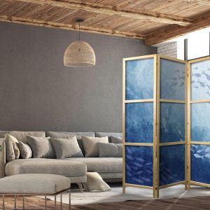 Paravent japonais - Schools of Fish - Luminous Clusters of Fish in Blue Among Ocean Depths