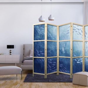 Paravent japonais - Schools of Fish - Luminous Clusters of Fish in Blue Among Ocean Depths