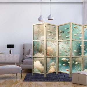 Paravent japonais - Spectacular Underwater Landscape - Fish in the Underwater World in Colors of Turquoise Blue Beige and Delicate Orange