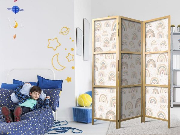 Paravent japonais - Spring - Pastel Rainbows on a Rainy Day with Hearts Paravent japonais - Spring - Pastel Rainbows on a Rainy Day with Hearts