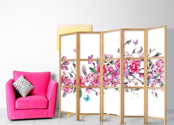 Paravent japonais - Style: Flowers and Butterflies II Paravent japonais - Style: Flowers and Butterflies II