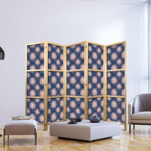 Paravent japonais - Sunny Patterns - Repeating Sun Motif on a Navy Background