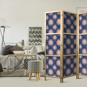 Paravent japonais - Sunny Patterns - Repeating Sun Motif on a Navy Background