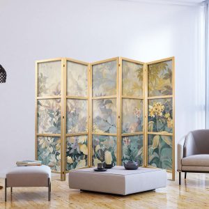 Paravent japonais - Tapestry Pattern with Meadow and Flowers - Kilim with a Spring Motif