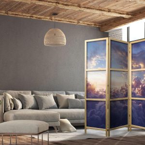 Paravent japonais - The Sun in Hiding: The Golden Face of the Sky Over a Cloudy Sea