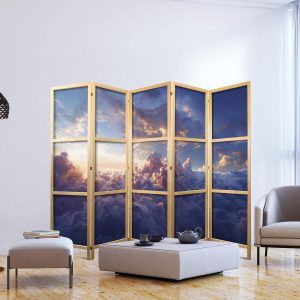 Paravent japonais - The Sun in Hiding: The Golden Face of the Sky Over a Cloudy Sea