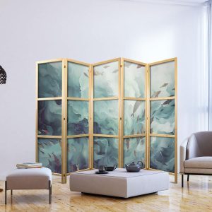 Paravent japonais - Three Schools of Fish - Fish in Muted Colors Swimming in Groups in Oceanic Depths