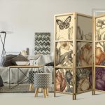 Paravent japonais - Tulips in Cream - Illustration of Flowers and Butterflies on a Light Background