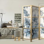 Paravent japonais - Turquoise Flowers in Retro Ambiance - Floral Ornaments