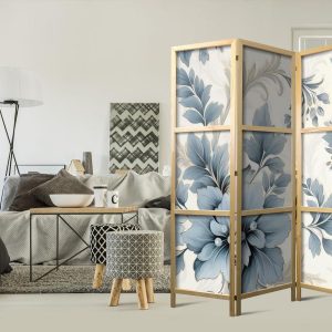 Paravent japonais - Turquoise Flowers in Retro Ambiance - Floral Ornaments