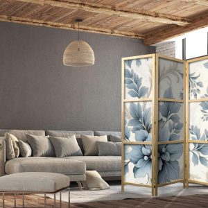Paravent japonais - Turquoise Flowers in Retro Ambiance - Floral Ornaments
