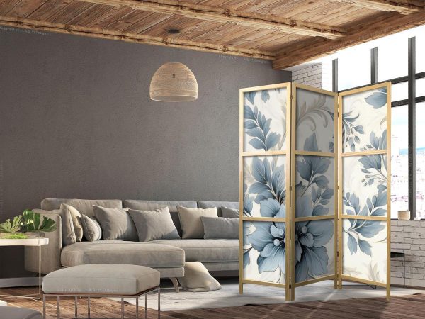 Paravent japonais - Turquoise Flowers in Retro Ambiance - Floral Ornaments