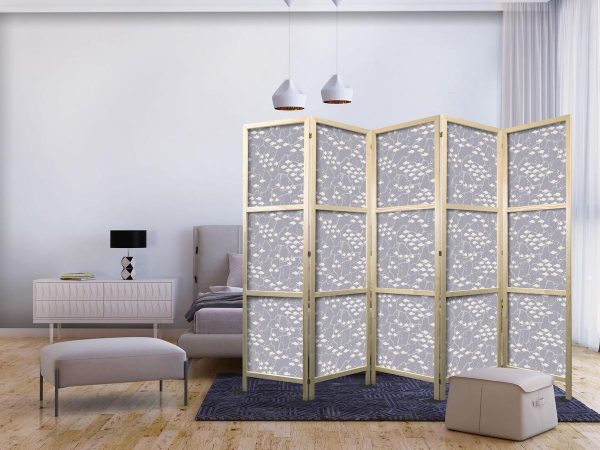 Paravent japonais - Underwater Shoal of Small Fish - Tiny Light-Beige Fish on the Background of Oceanic Depths in Gray Shades Paravent japonais - Underwater Shoal of Small Fish - Tiny Light-Beige Fish on the Background of Oceanic Depths in Gray Shades