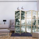 Paravent japonais - View of the Park and Lake - Retro Vintage Landscape in Greens