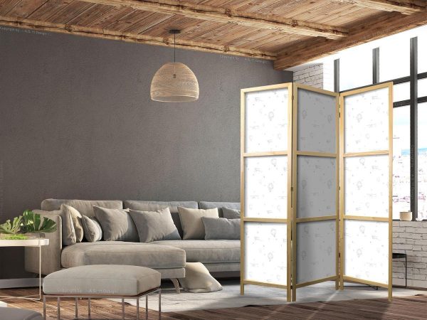 Paravent japonais - Watercolor - Airplanes and Balloons Painted on a White Sky Background