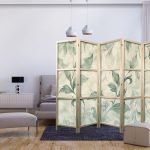Paravent japonais - Watercolor Botanical Motif - Delicate Green-Beige Leaves
