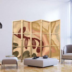 Paravent japonais - Worn Figures - Shapes in Lime Wash Technique in Warm Colors