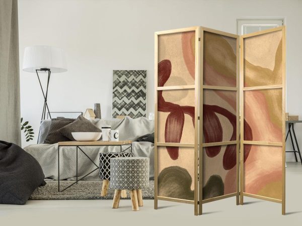 Paravent japonais - Worn Figures - Shapes in Lime Wash Technique in Warm Colors Paravent japonais - Worn Figures - Shapes in Lime Wash Technique in Warm Colors