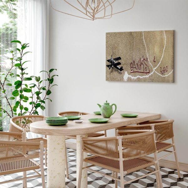 Tableau - Banksy's Plane (1-part) - Red Graffiti Text on Mural Background