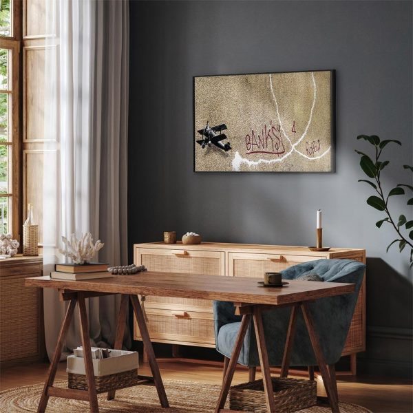 Tableau - Banksy's Plane (1-part) - Red Graffiti Text on Mural Background