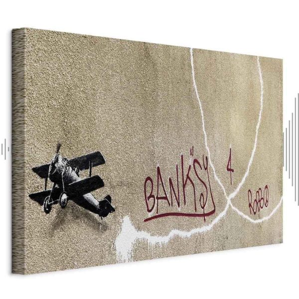 Tableau - Banksy's Plane (1-part) - Red Graffiti Text on Mural Background