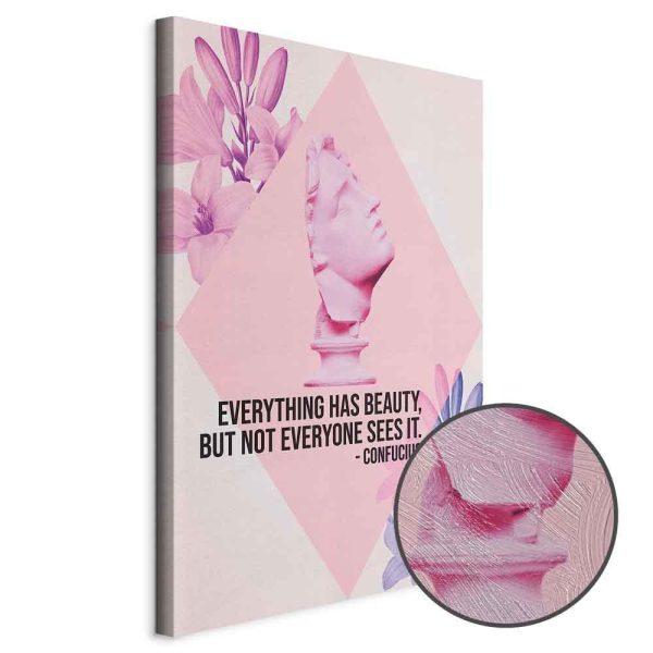 Tableau - Beauty in the Eyes - Inspirational Quote with Pink Bust and Flowers