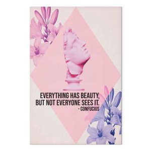 Tableau - Beauty in the Eyes - Inspirational Quote with Pink Bust and Flowers