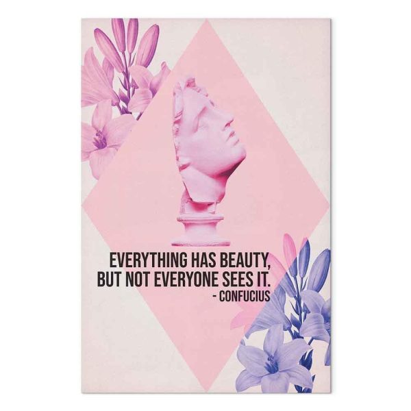 Tableau - Beauty in the Eyes - Inspirational Quote with Pink Bust and Flowers