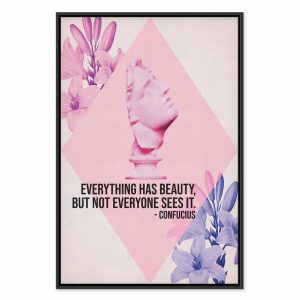 Tableau - Beauty in the Eyes - Inspirational Quote with Pink Bust and Flowers