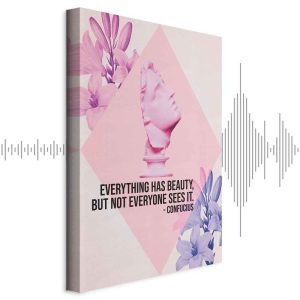 Tableau - Beauty in the Eyes - Inspirational Quote with Pink Bust and Flowers