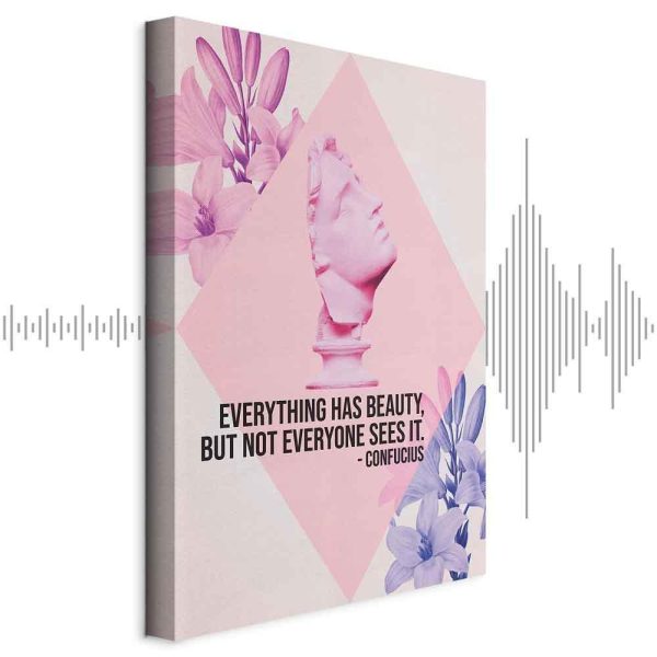 Tableau - Beauty in the Eyes - Inspirational Quote with Pink Bust and Flowers Tableau - Beauty in the Eyes - Inspirational Quote with Pink Bust and Flowers