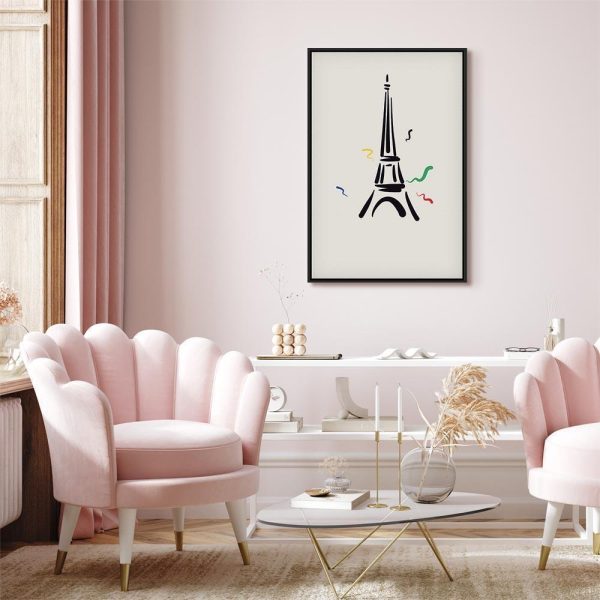 Tableau - Black Graphic Drawing of the Eiffel Tower on a Cream Background