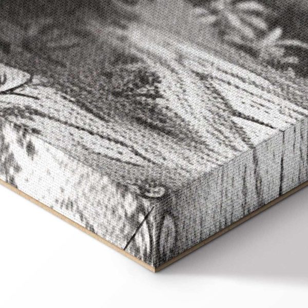 Tableau - Black and White Vintage Landscape Retro View of a Pond with a Boat