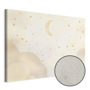 Tableau - Bright Night - Moon Accompanied by Many Stars on a Light Background