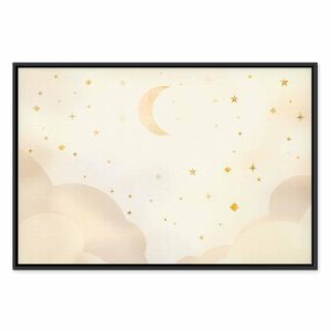 Tableau - Bright Night - Moon Accompanied by Many Stars on a Light Background