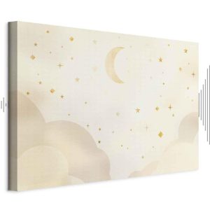 Tableau - Bright Night - Moon Accompanied by Many Stars on a Light Background