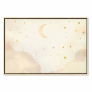 Tableau - Bright Night - Moon Accompanied by Many Stars on a Light Background