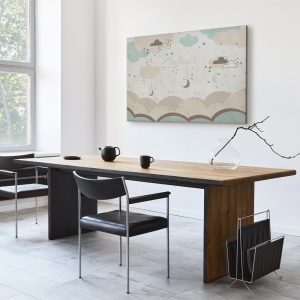 Tableau - Cloudy Night Sky - Moons in Brown and Beige Hues Among Clouds and Numerous Little Stars on a Light Background