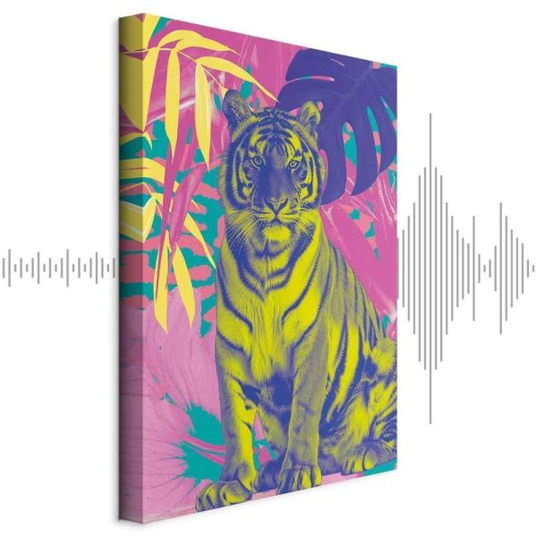 Tableau - Colorful Tiger - Intense Colors of a Tiger Surrounded by Tropical Plants Tableau - Colorful Tiger - Intense Colors of a Tiger Surrounded by Tropical Plants